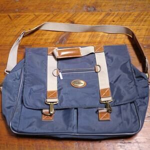 Vtg 90s JORDACHE Blue Nylon Shoulder Brass Hooks Duffle Travel Carry On Bag